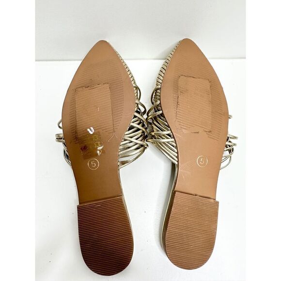 42 Gold Shoes Womens Size 5 Pointed Toe Metallic Leather Mules - Picture 12 of 13